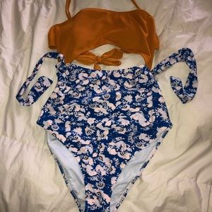 Cupshe Halter One Piece Mustard & Blue